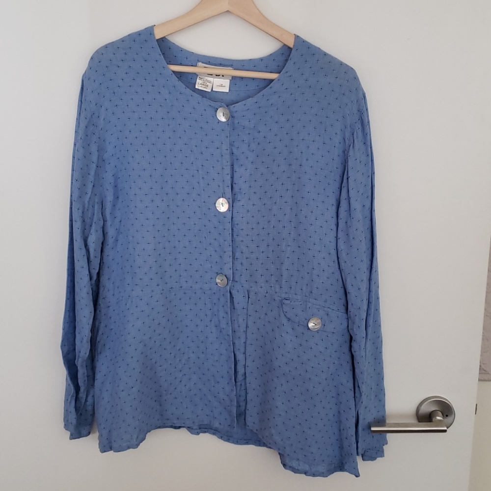 Periwinkle FLAX linen long sleeve shell tunic szL